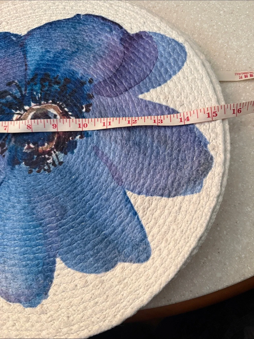 6 Round Placemat with Large Blue Floral Print elegant fun decor